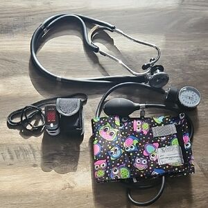 Nurse Stethoscope and Colorful Owl Print Blood Pressure Cuff Set